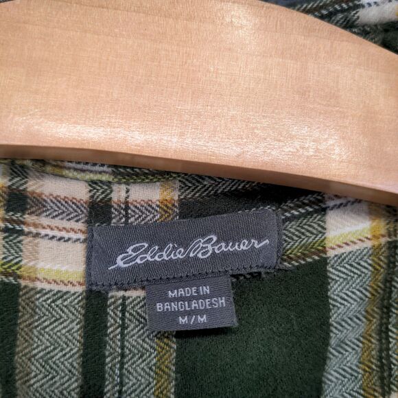 Eddie Bauer Men's Flannel Button-Up Shirt Green Plaid Medium Long Sleeve Cotton - Picture 8 of 12